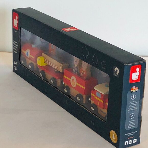 Janod  Firefighters  Wooden Train Connecting w/ Magnetic Connector Brand New - Picture 8 of 10